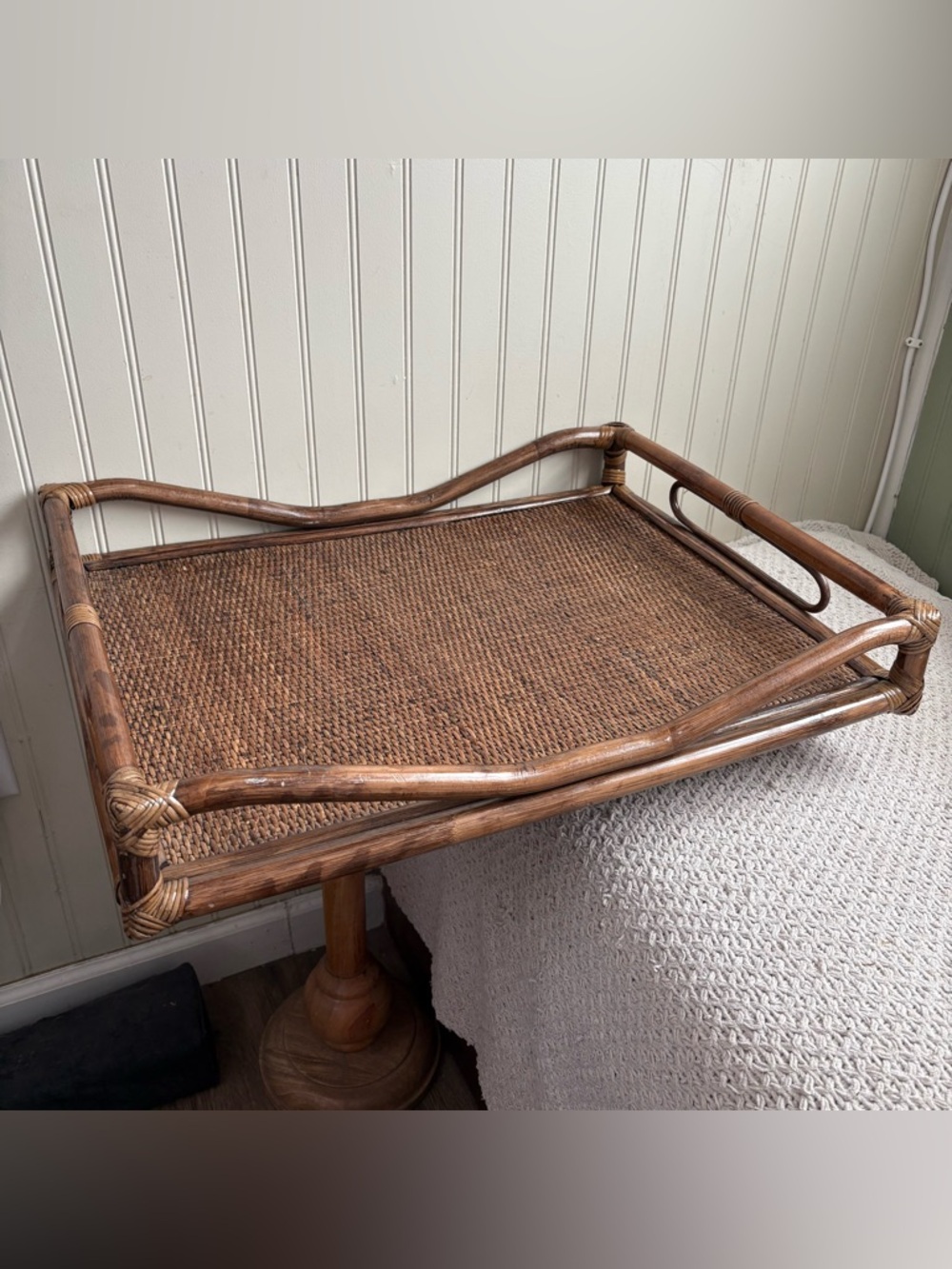 Vintage Palm Regency Bamboo Ratan Butler Serving Tray Dark Brown Woven VTG Retro - Picture 6 of 16
